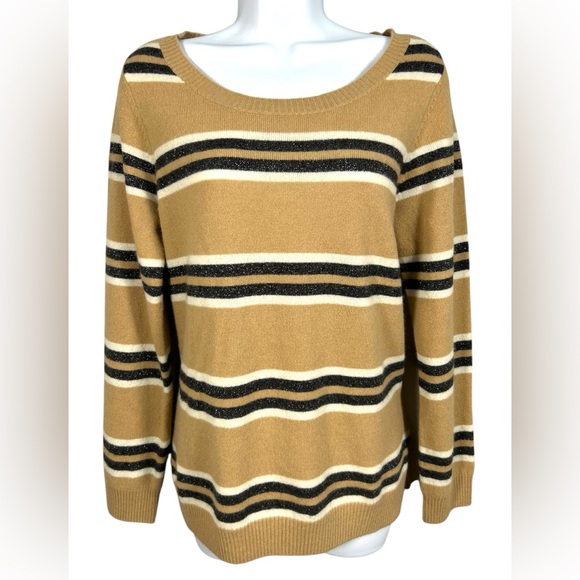 Soft Surroundings Women’s Cashmere Shayna Striped Camel Tan Sweater Top Small - Picture 1 of 5